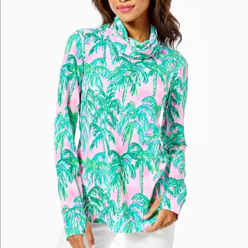 Lilly Pulitzer Lilshield UPF 50+ Top Women's S Cowl Neck Pink Palm Tree NWT